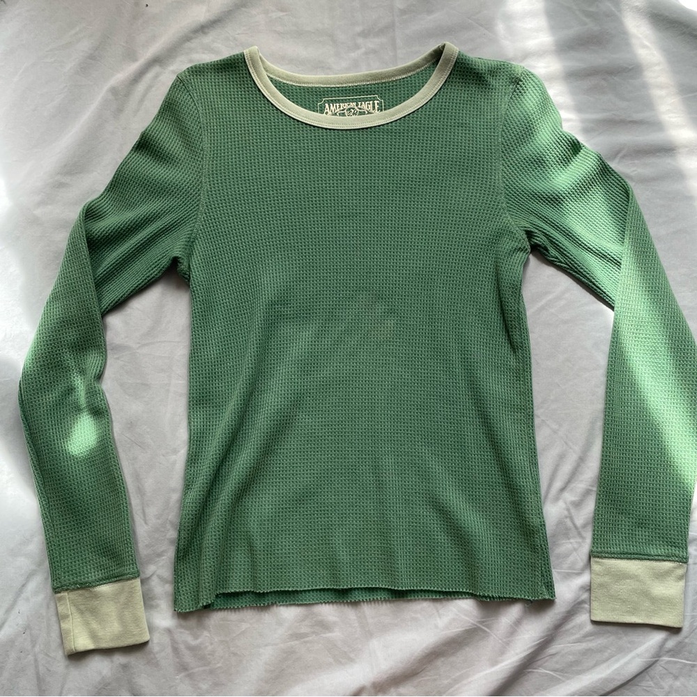 American Eagle waffle knit green long-sleeve